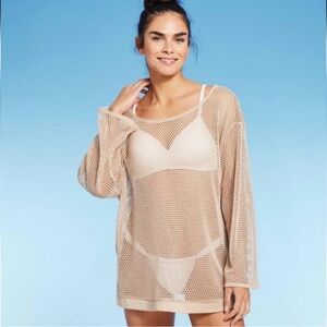 Shade & Shore mesh knit cover up top beige